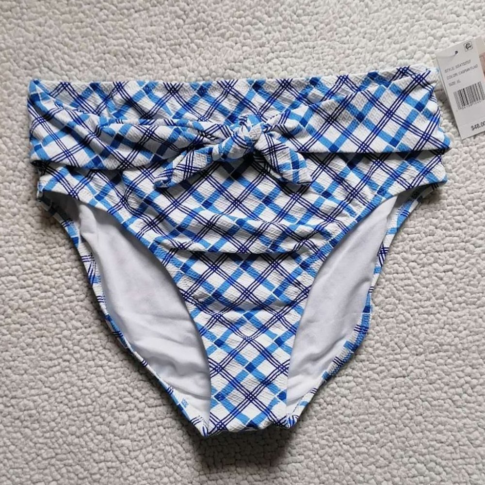 Jessica Simpson Women’s High Waisted Tie Bottom in Caspian Plaid, Size XL
